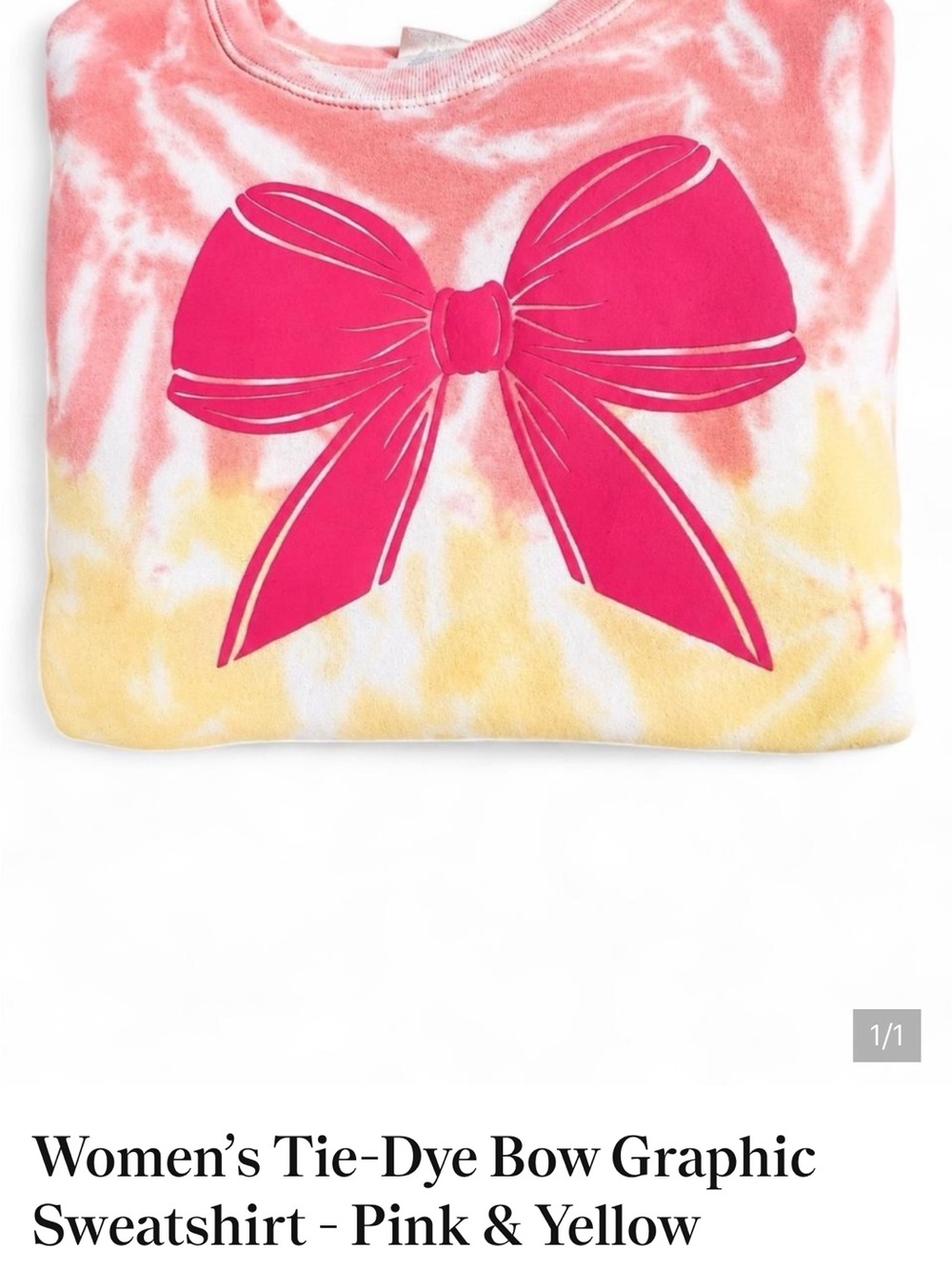 Women’s Tie-Dye Bow Graphic Sweatshirt - Pink & Yellow - Picture 2 of 2